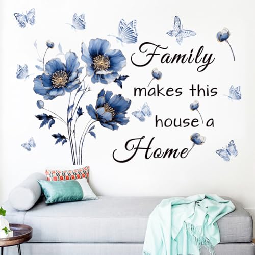 Datesno Blue Family Quote Wall Stickers Family Make This House a Home Wall Decals Peel and Stick Vinyl Wall Sticker for Living Room Bedroom Office (Blue-Black) - Image 4