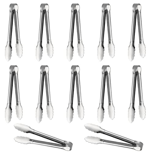 ACAUTO Serving Tongs,Buffet Tongs, ACAUTO Stainless Steel Food Tong Serving Tong Small Serving Tongs Stainless Steel Mini Appetizer Tongs, Set of 6 (5 Inch(12 Pack)) - Image 1
