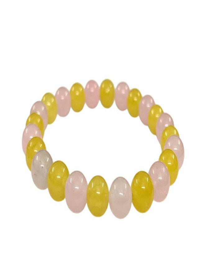 numeroastro Rose Quartz & Yellow Agate Bracelet For Men & Women (8 MM) (1 Pc) - Image 4