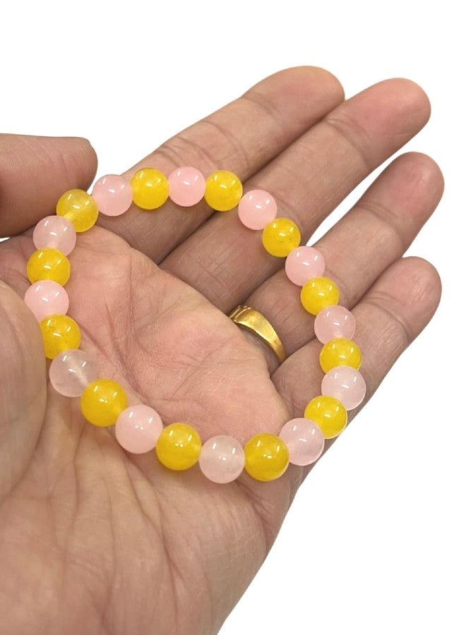 numeroastro Rose Quartz & Yellow Agate Bracelet For Men & Women (8 MM) (1 Pc) - Image 3