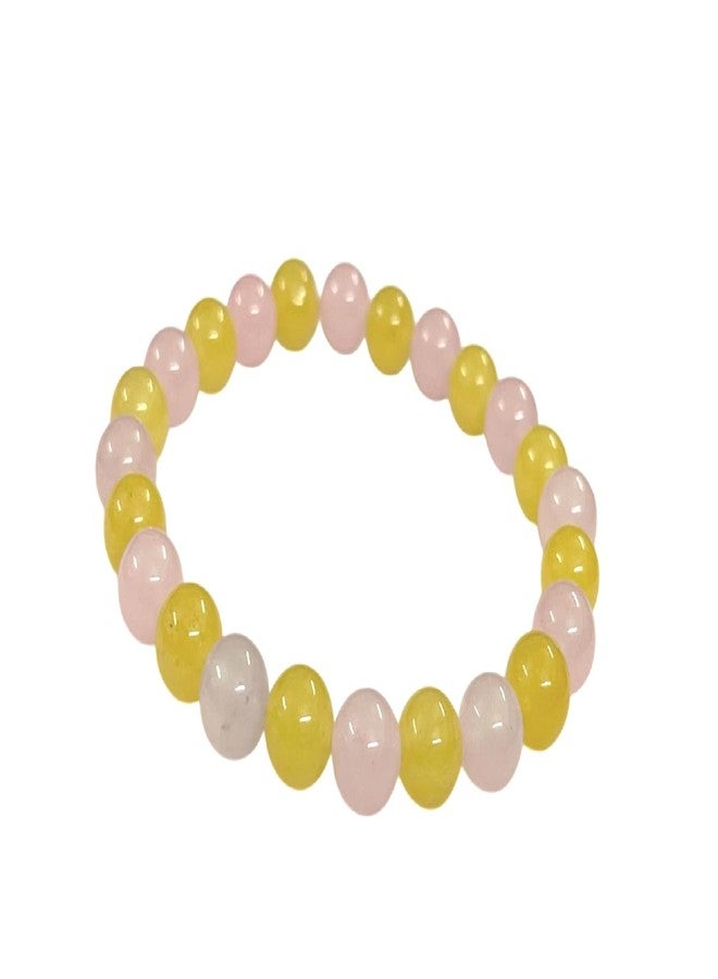 numeroastro Rose Quartz & Yellow Agate Bracelet For Men & Women (8 MM) (1 Pc) - Image 5