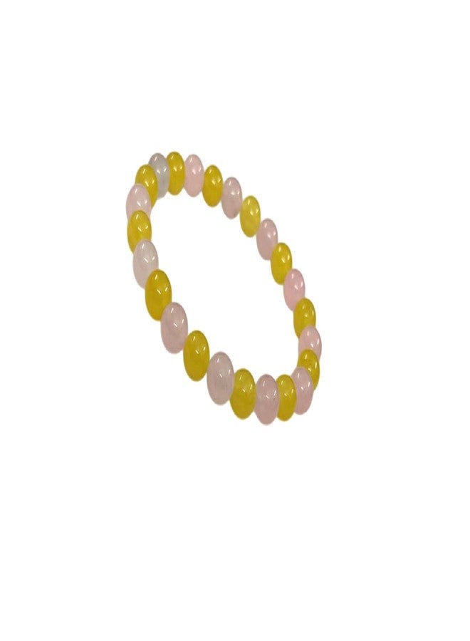 numeroastro Rose Quartz & Yellow Agate Bracelet For Men & Women (8 MM) (1 Pc) - Image 2