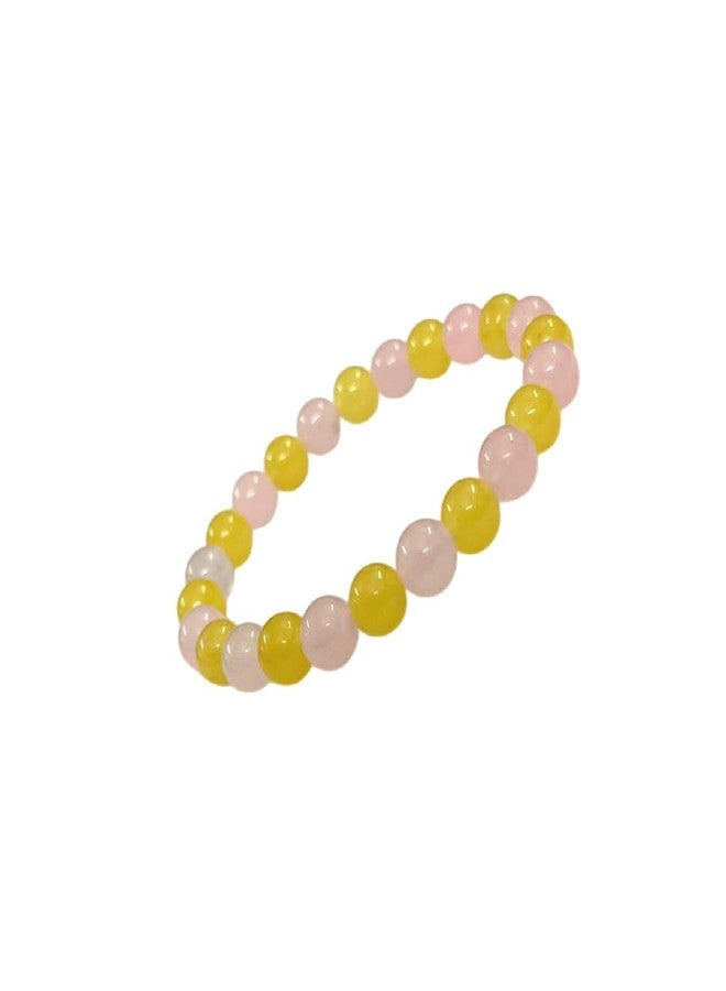 numeroastro Rose Quartz & Yellow Agate Bracelet For Men & Women (8 MM) (1 Pc) - Image 1