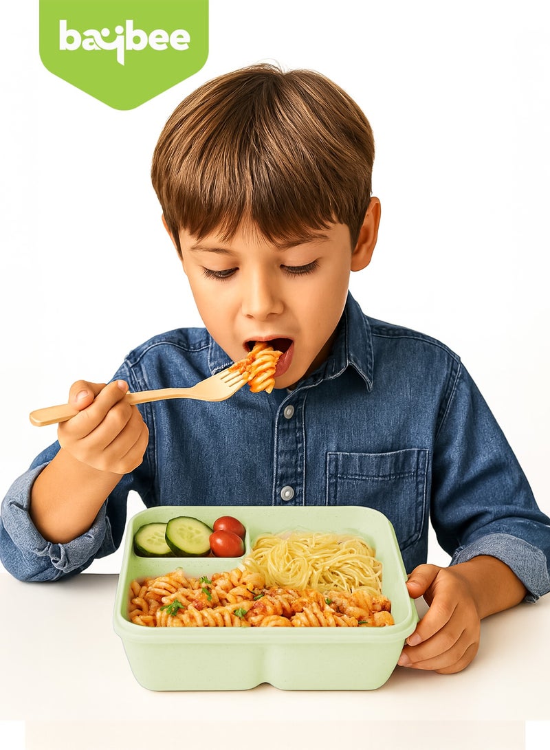 BAYBEE 1100 ML Kids Lunch Box for Adults With 2 in 1 Spoon & Chopsticks | 2 Compartment Leak Proof Tiffin Box for School, College & Office | Bento Box for Kids | Adults Lunch Box for Kids Green - Image 2