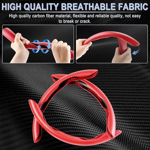 Amiss 3pcs Carbon Fiber Anti-Skid Steering Wheel Cover, Segmented & Butterfly Design, Universal 99% Car Wheel Cover Protector, Red - Image 2