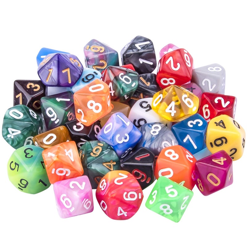 AUSTOR 35 Pieces Polyhedral Dice 10 Sided Game Dice Set Mixed Color 10 Sides Dice Assortment with a Black Velvet Storage Bag for DND RPG MTG Table Games - Image 4