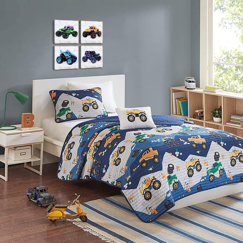 YOOOAHU Monster Truck Room Wall Decor for Boys Bedroom Rustic Monster Truck Canvas Painting Kids Wall Art Watercolor Car Posters Vehicle Pictures Prints Artwork Teens Baby Nursery Playroom Birthday Gift - Image 3