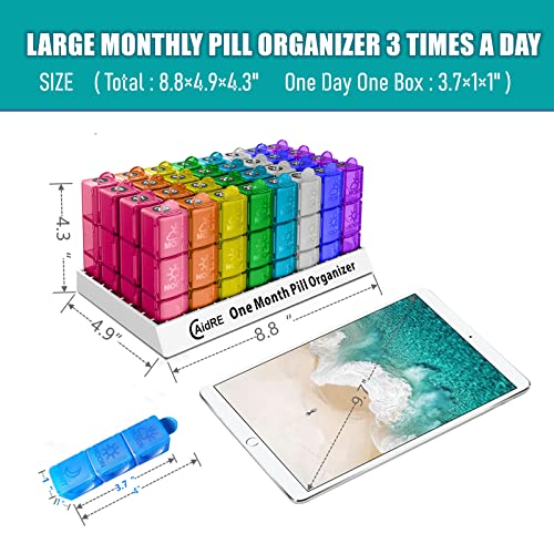 CAidRE Monthly Pill Organizer 31 Day 3 Times a Day – One Month Pill Box for Medications, Fish Oil, Vitamins & Supplements – 30 Day Daily Pill Case Organizer - Image 2