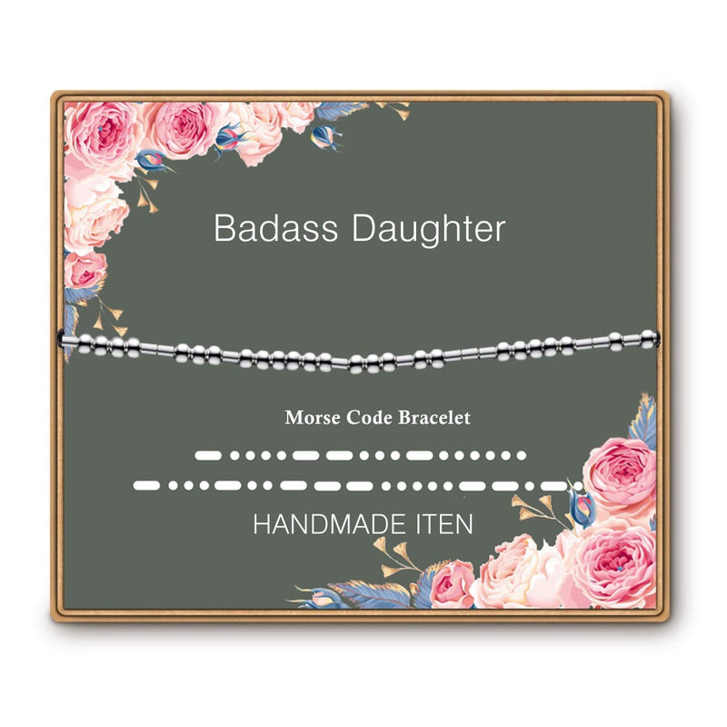 ASELFAD Badass Daughter Morse Code Bracelets for Women,Inspirational Gifts,Birthday Gifts for Women,Mothers Day Gifts for Her Mom,Daughter,Sister,Best Friend - Image 1