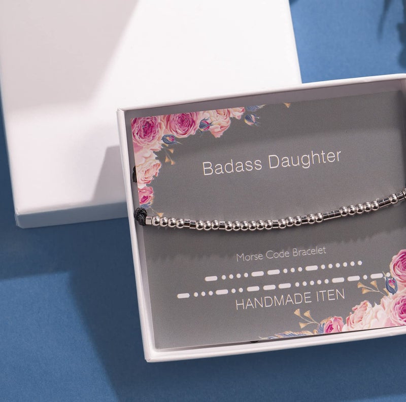 ASELFAD Badass Daughter Morse Code Bracelets for Women,Inspirational Gifts,Birthday Gifts for Women,Mothers Day Gifts for Her Mom,Daughter,Sister,Best Friend - Image 3