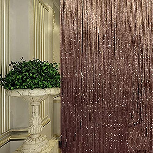 PINDIA 1Pc 9FT Sparkle Brown Decorative Polyester String Room Divider Thread Curtain - 9FT, Brown