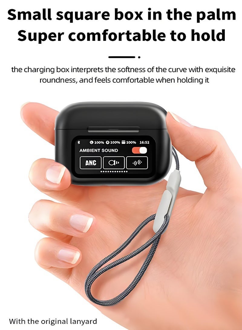 Bukela AI Translation Earphones, Support English Arabic Translation, Equipped with LED Smart Touch Screen, Active Noise Cancellation, Long Battery Life Playback Time - Black - Image 3