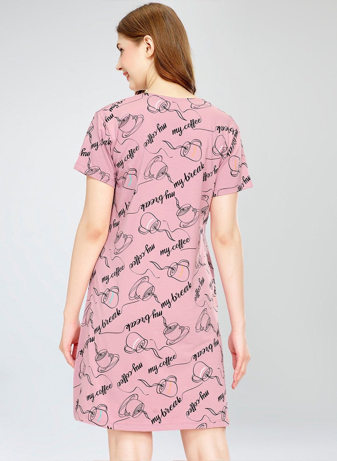 Zeyo Typography Printed Pure Cotton Maternity T-shirt Nightdress - Image 5