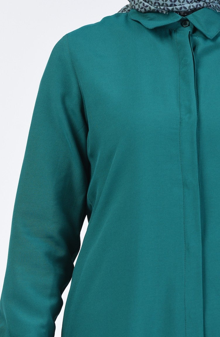 Sefa Merve Pocket Hidden Placket Viscose Tunic 6435-09 Emerald Green  - Image 4