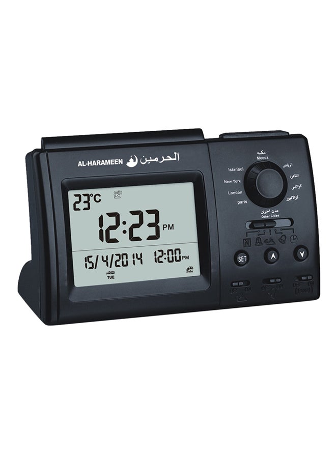 Digital Azan Table Alarm Clock Carbon Fibre Black 15x9.5cm - Image 1