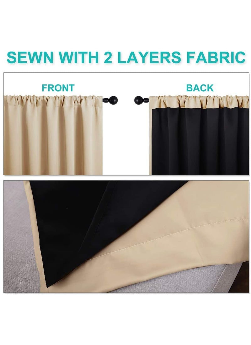 BFAM BFAM Store presents100 Blackout Curtains for Bedroom with Black Liner Double Layer Full Room Darkening Noise Reducing Rod Pocket Curtain 2 PC Premium Segment Beige 7 FT Long  - Image 3