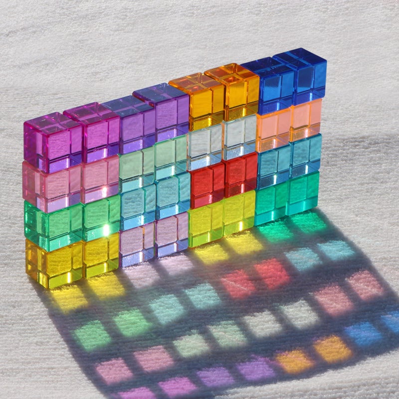 KOAICS Rainbow Crystal Acrylic Cubes Children Learning Color Light Shadow Toy, Stacking Gem Blocks Sensory Building Blocks for Kids(32PCS)â€¦ - Image 3