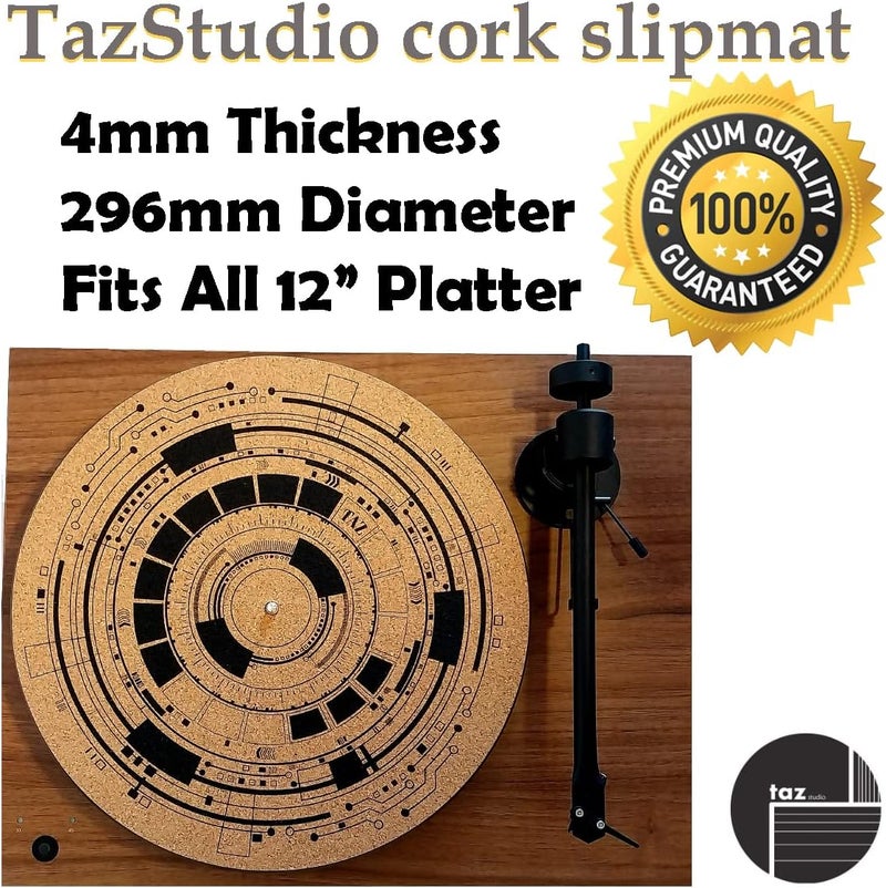Taz Studio Premium slipmat - Cork Turntable Mat [4mm Thick] for Better Sound Support on Vinyl LP Record Player - Cork mat Original Geometric Design Psychedelic Geometric Analog Art-m9 - Image 3