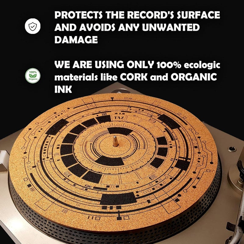 Taz Studio Premium slipmat - Cork Turntable Mat [4mm Thick] for Better Sound Support on Vinyl LP Record Player - Cork mat Original Geometric Design Psychedelic Geometric Analog Art-m9 - Image 4