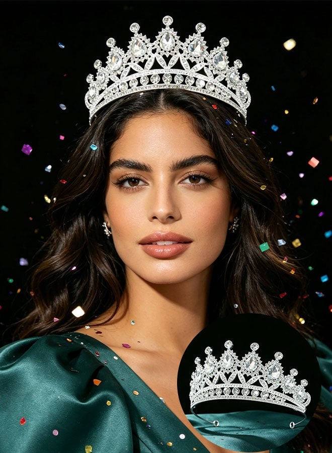 Happy D Crystal Tiara Crowns for Women Girls Elegant Princess Crown Tiaras for Women Bridal Wedding Prom Birthday Party Cosplay Costumes Hair Accessories for Women Girls (Silver) - Image 1