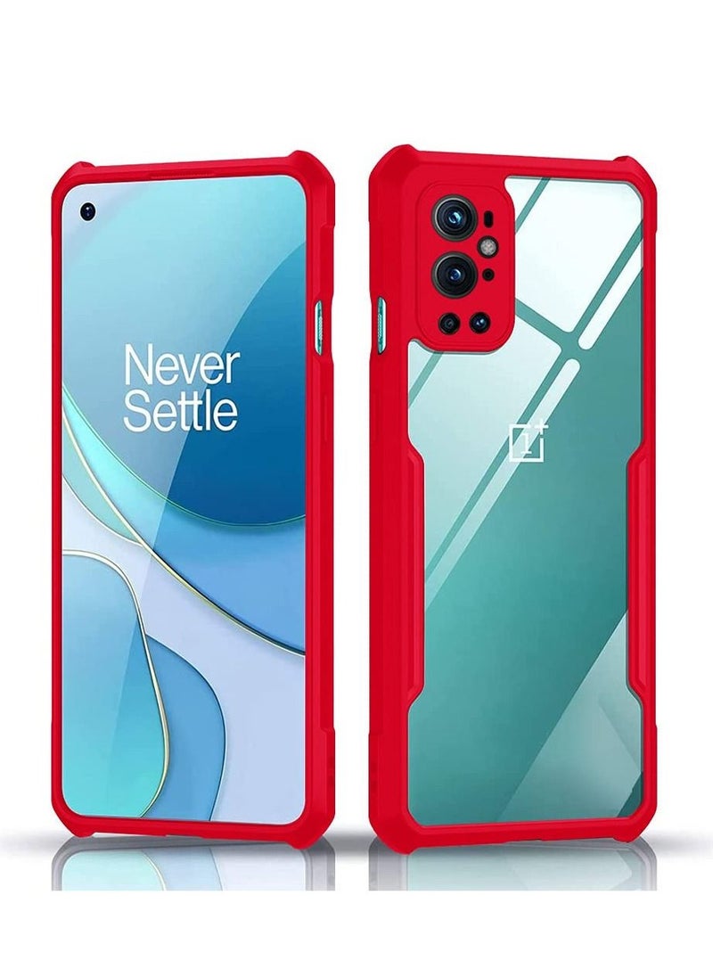 VITION OnePlus 9 Pro Hybrid Case Cover 6.7 inch (2021) with Integrated Camera Cover, Military Grade Drop Tested Slim Clear Back with Shockproof Soft TPU Bumper Frame Cover (Red) 