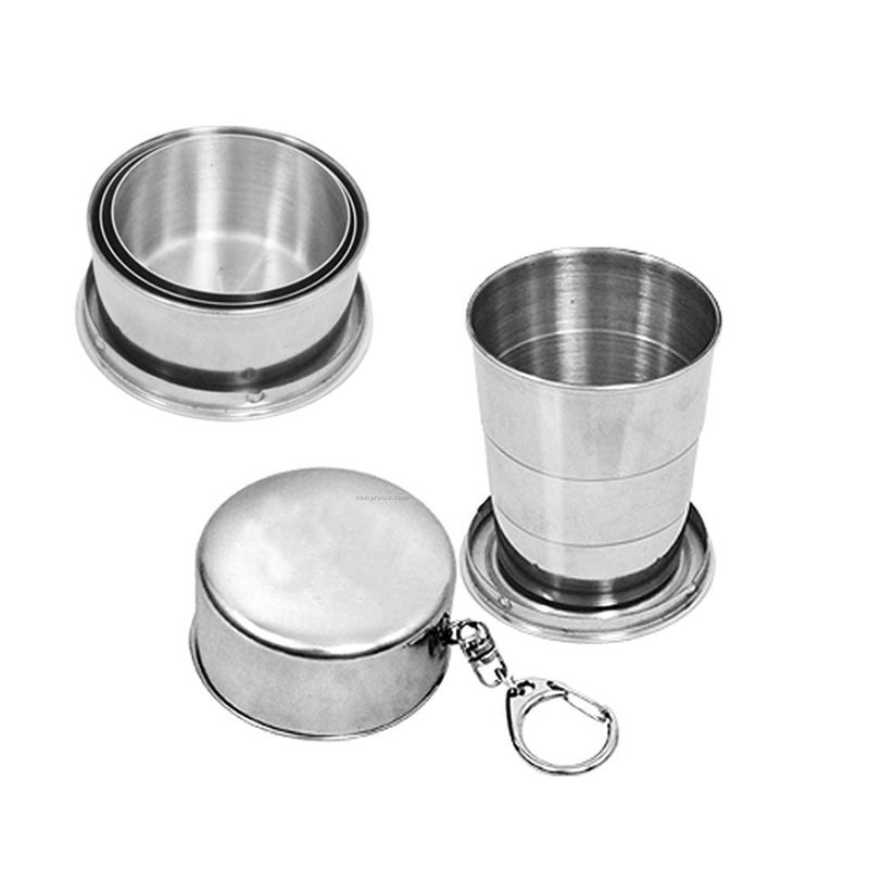 kunya ® Portable Folding Stainless Steel Travel Camping Water Mug Cup Glass (Silver) Pack of 2 - Image 1