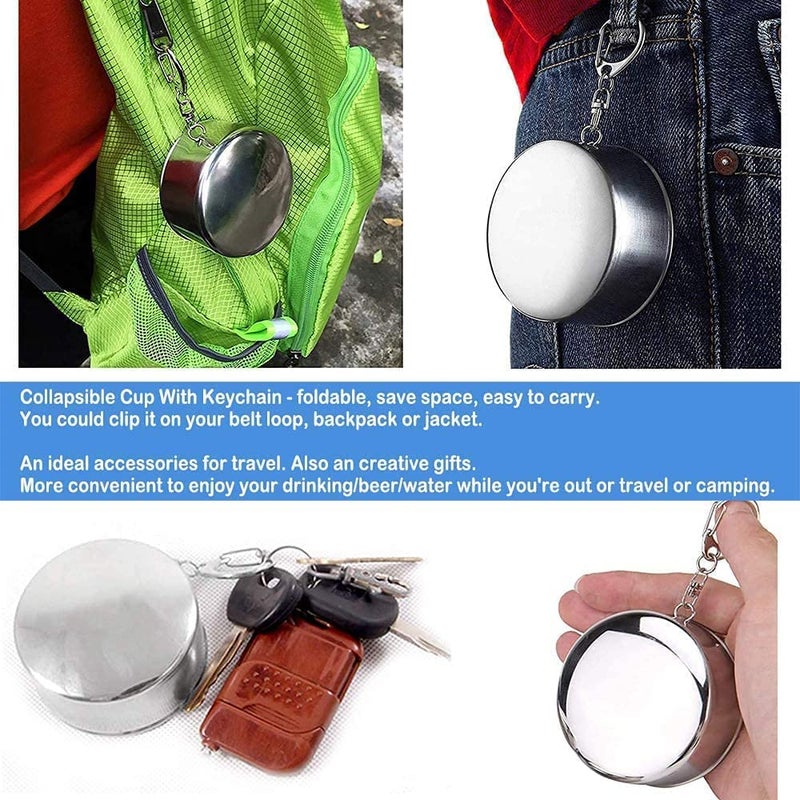 kunya ® Portable Folding Stainless Steel Travel Camping Water Mug Cup Glass (Silver) Pack of 2 - Image 3