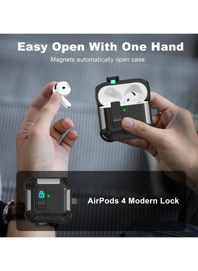 for AirPods 4th Generation Protective Case, One-Touch Opening Function Headphone Case with Phone Holder Function,  Drop Protection, Cleaning Kit Included,  Black - Image 3