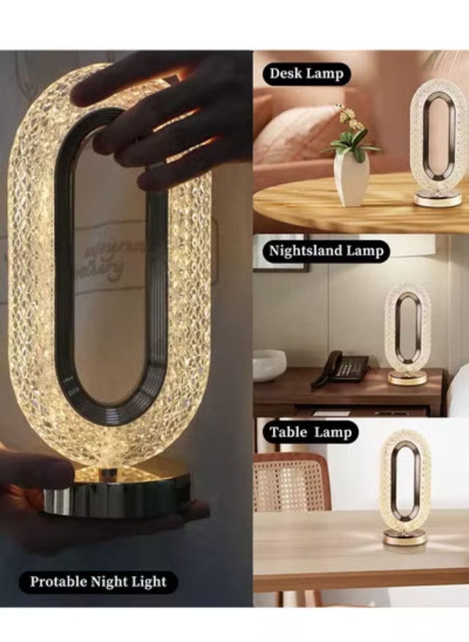 SHOPI - Crystal Table Lamp Rose Diamond Touch Lamp With USB 3 Color Crystal LED Light 3 Light Intensities Tactile Switch - Image 1