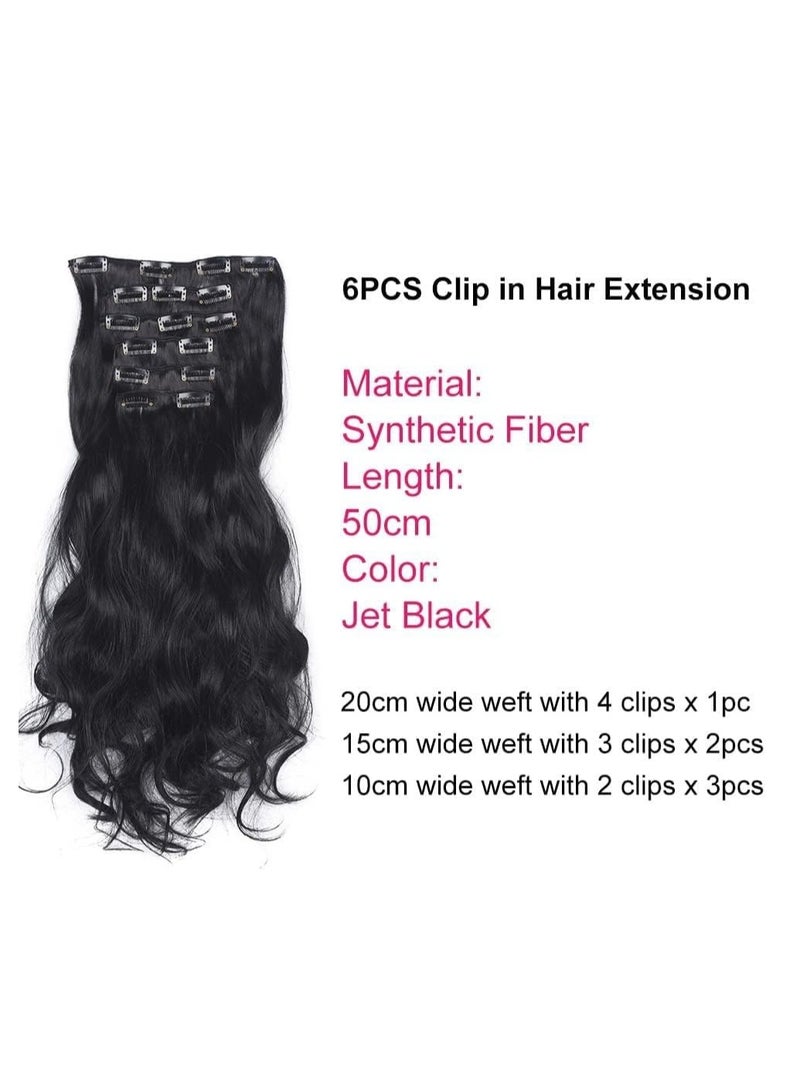 Estelle Clip in Hair Extensions for Women Fiber Hairpieces Thick Clip on Plastic Hair Extensions with Invisible Clips for lady 6 Pieces Dark Black - Image 3