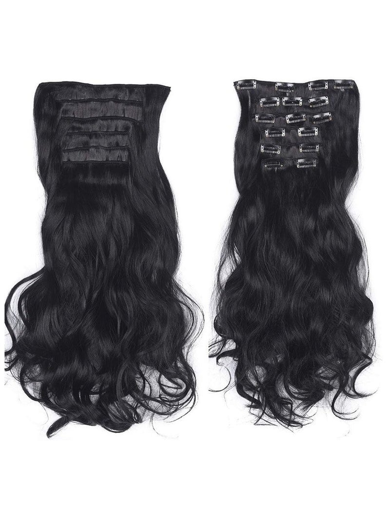 Estelle Clip in Hair Extensions for Women Fiber Hairpieces Thick Clip on Plastic Hair Extensions with Invisible Clips for lady 6 Pieces Dark Black - Image 2