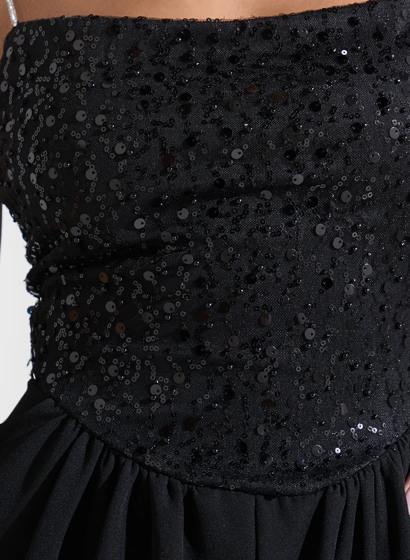 Namshi x Sequin Bodice Slit Dress