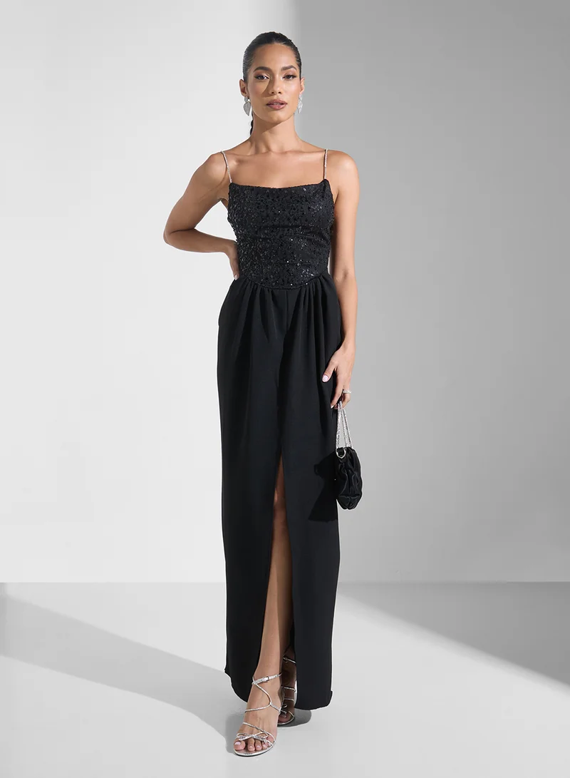 Namshi x Sequin Bodice Slit Dress