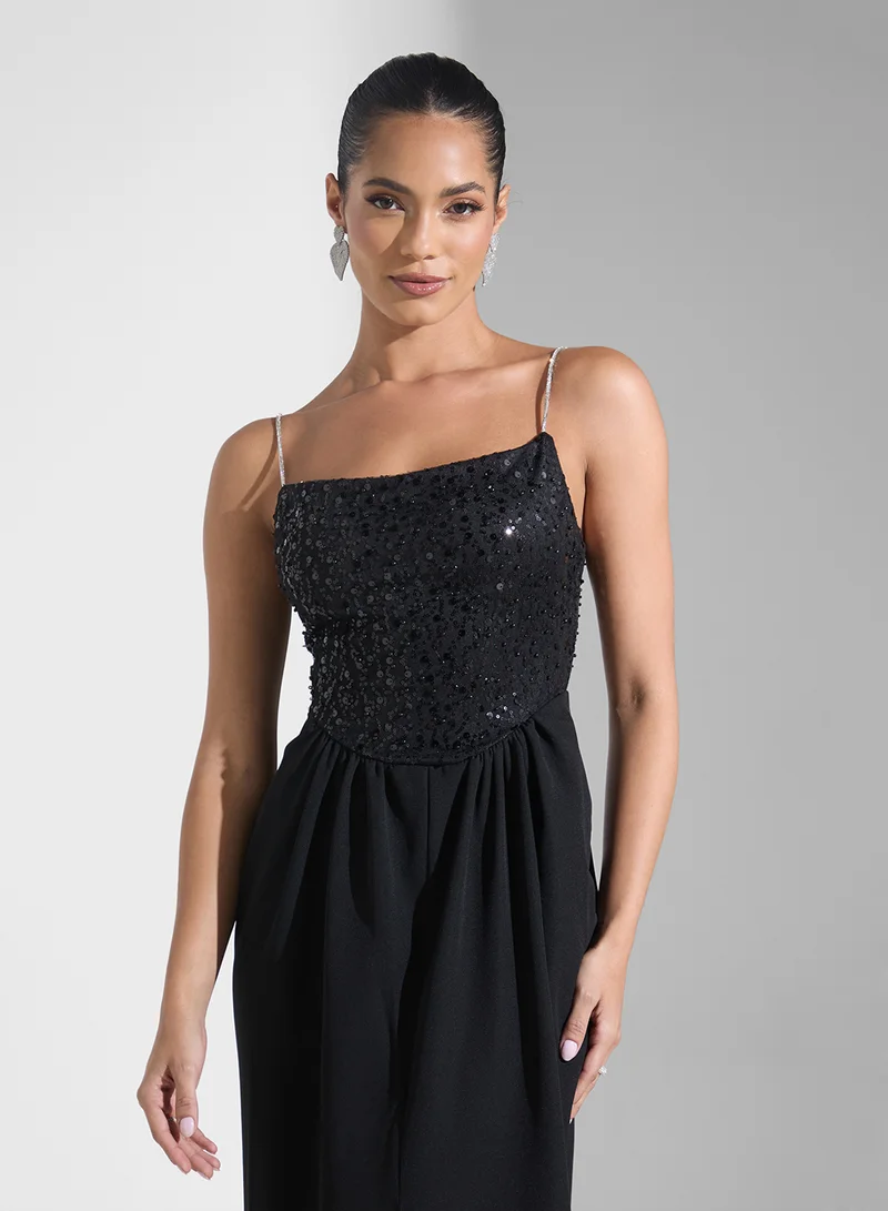 Namshi x Sequin Bodice Slit Dress