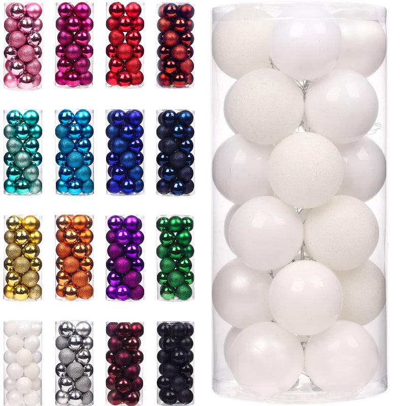 Emopeak Christmas Balls Ornaments 24Pcs Shatterproof Xmas Balls Baubles Decor or Christmas Tree Christmas Balls Hanging Holiday Wedding Party Decoration White 1231CM