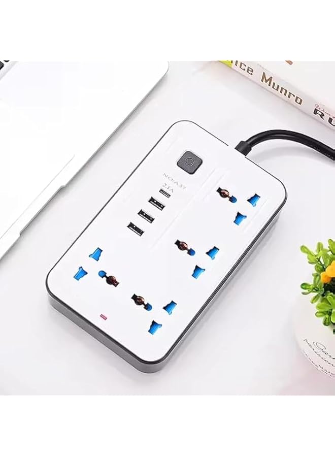 PROMASS promass Smart Universal Extension Board 4 UK Power Socket + 3 USB Plug + 1 Type C Plug For Mobile Charging Ports With 3 Meter Wire  - Image 1