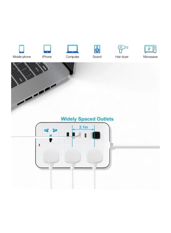 PROMASS promass Smart Universal Extension Board 4 UK Power Socket + 3 USB Plug + 1 Type C Plug For Mobile Charging Ports With 3 Meter Wire  - Image 3