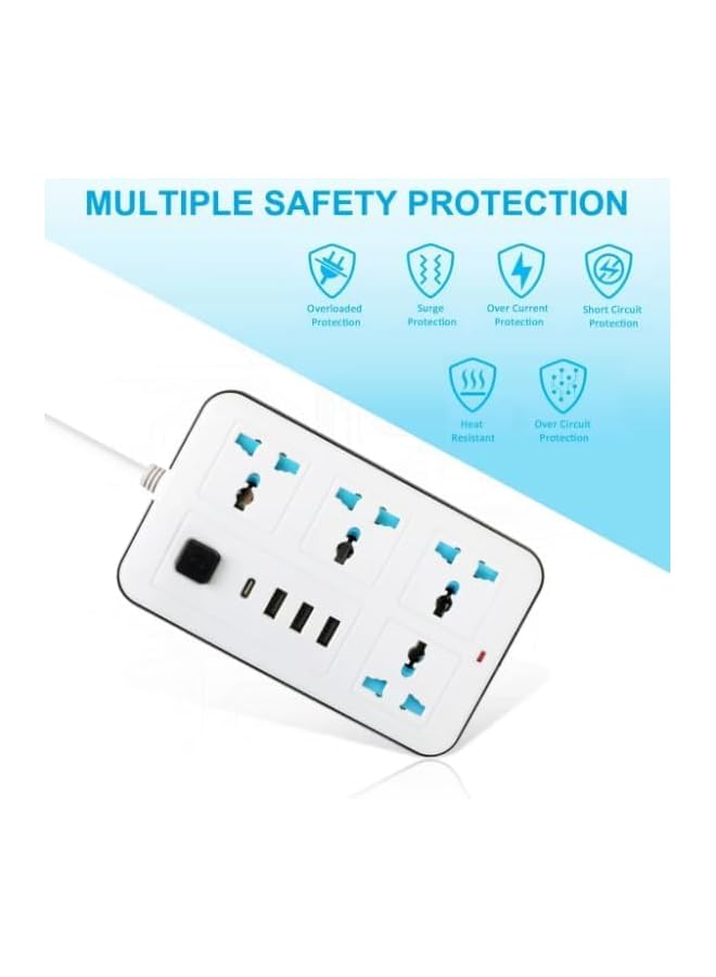 PROMASS promass Smart Universal Extension Board 4 UK Power Socket + 3 USB Plug + 1 Type C Plug For Mobile Charging Ports With 3 Meter Wire  - Image 5