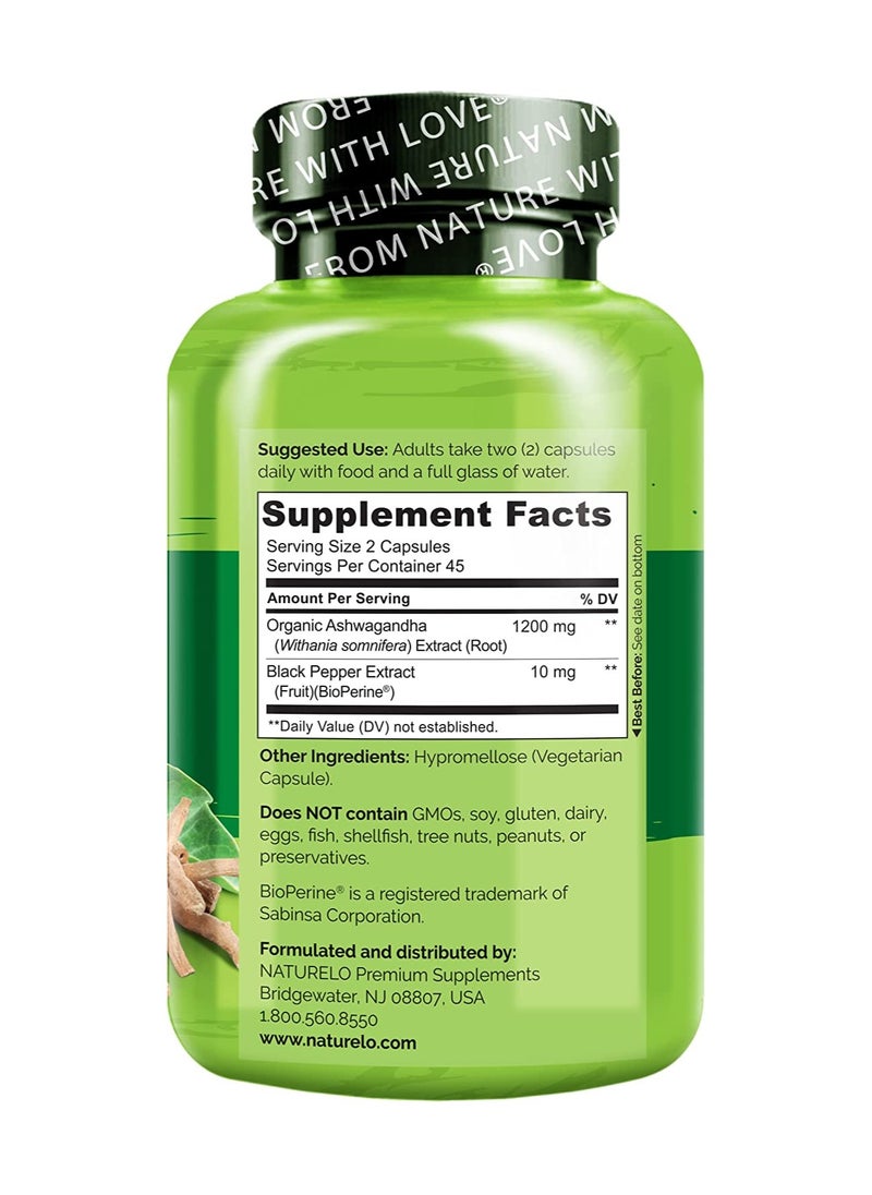 NATURELO - Ashwagandha With Biophrine Enhances Bioavailabilty 90 Vegan Capsules Dietary Supplements Formulated to help Reduce Stress & Support Healthy mood - Image 1