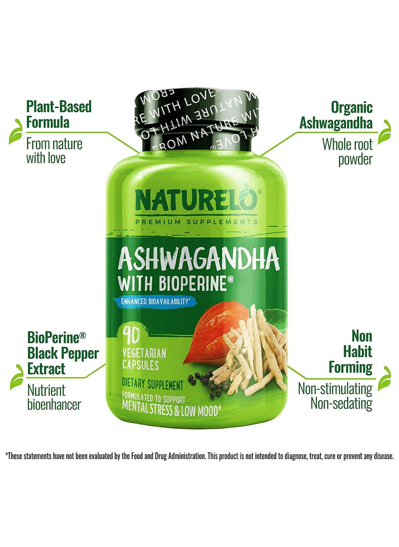NATURELO - Ashwagandha With Biophrine Enhances Bioavailabilty 90 Vegan Capsules Dietary Supplements Formulated to help Reduce Stress & Support Healthy mood - Image 1