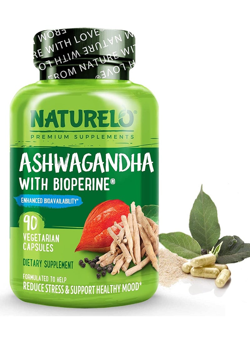 NATURELO - Ashwagandha With Biophrine Enhances Bioavailabilty 90 Vegan Capsules Dietary Supplements Formulated to help Reduce Stress & Support Healthy mood - Image 1