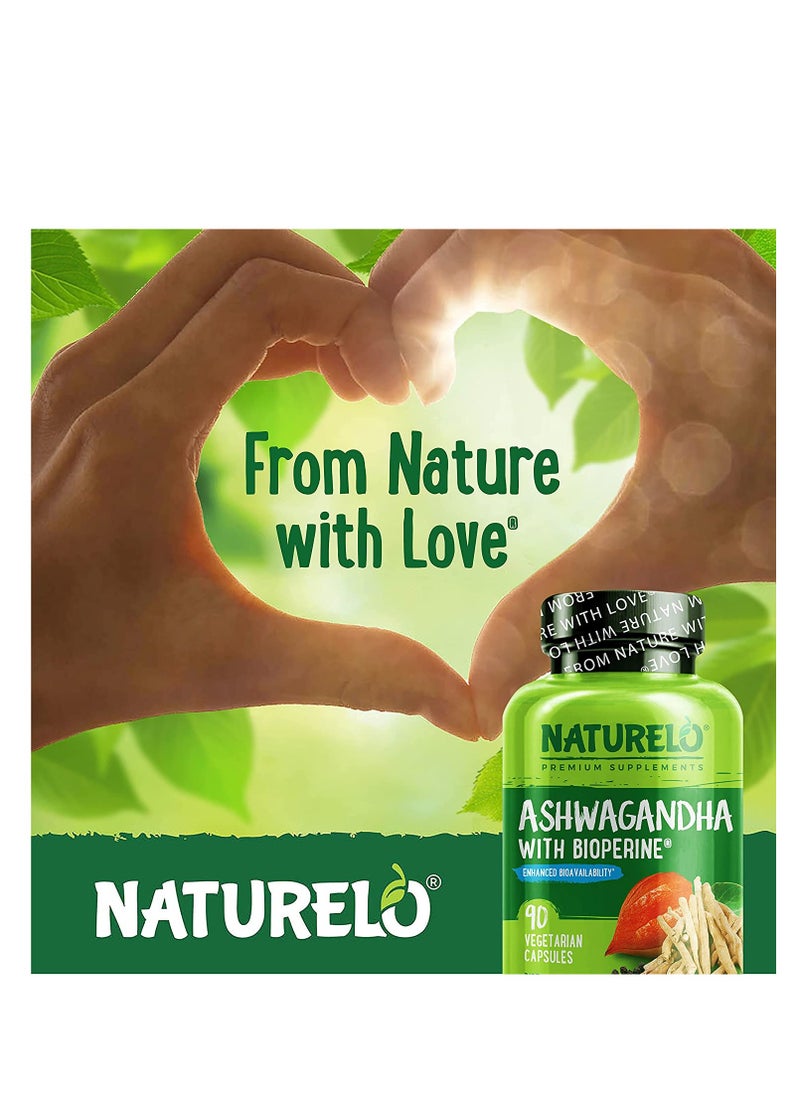 NATURELO - Ashwagandha With Biophrine Enhances Bioavailabilty 90 Vegan Capsules Dietary Supplements Formulated to help Reduce Stress & Support Healthy mood - Image 1