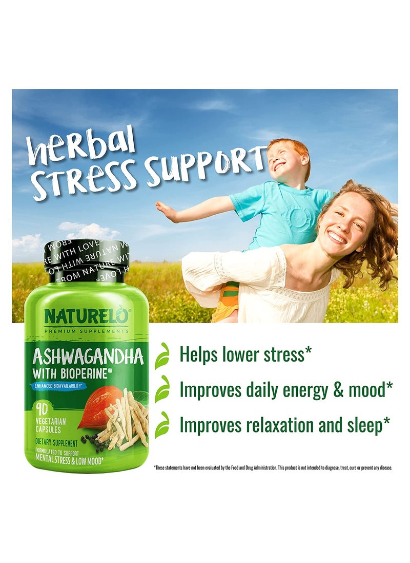 NATURELO - Ashwagandha With Biophrine Enhances Bioavailabilty 90 Vegan Capsules Dietary Supplements Formulated to help Reduce Stress & Support Healthy mood - Image 1