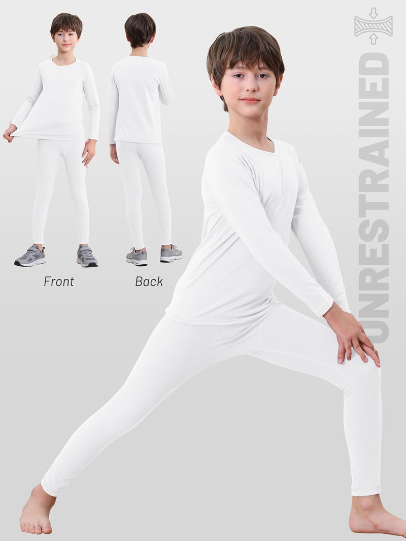 HXP Boys Compression Thermal Base Layer Set, Athletic Youth Fleece Lined Long Sleeve Sports Tops Leggings for Kids White M - Image 4