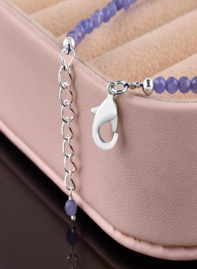 يانارا سوار يانارا من التنزانيت للنساء، مجوهرات من الأحجار الكريمة الأرجوانية الطبيعية، حجر بخت شهر ديسمبر الرقيق، خرز كريستالي للشفاء بالطاقة، سلسلة مطلية بالفضة قابلة للتعديل بطول 8 بوصات، هدايا عيد الميلاد لها - Image 3