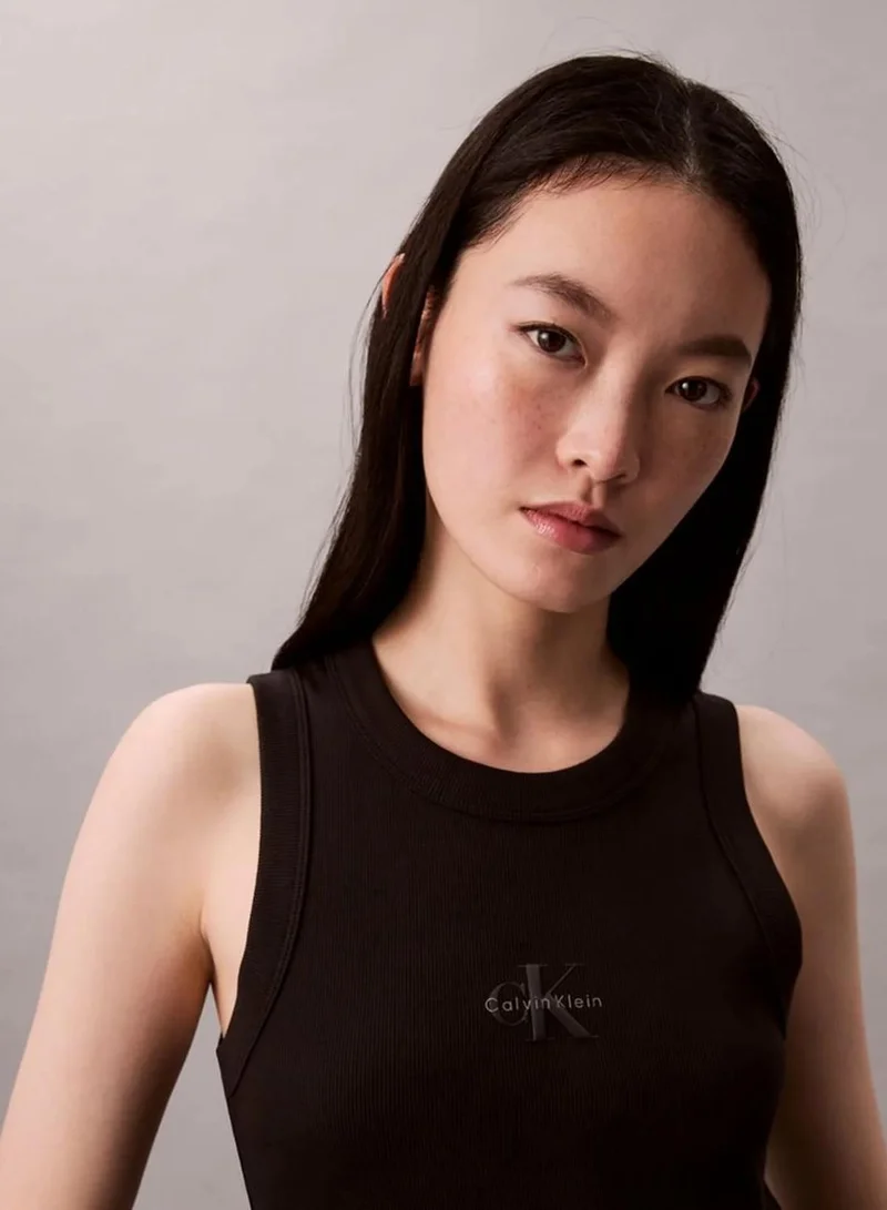 Calvin Klein Black CK Monogram Logo Ribbed Tank Top for Women | Best Price UAE