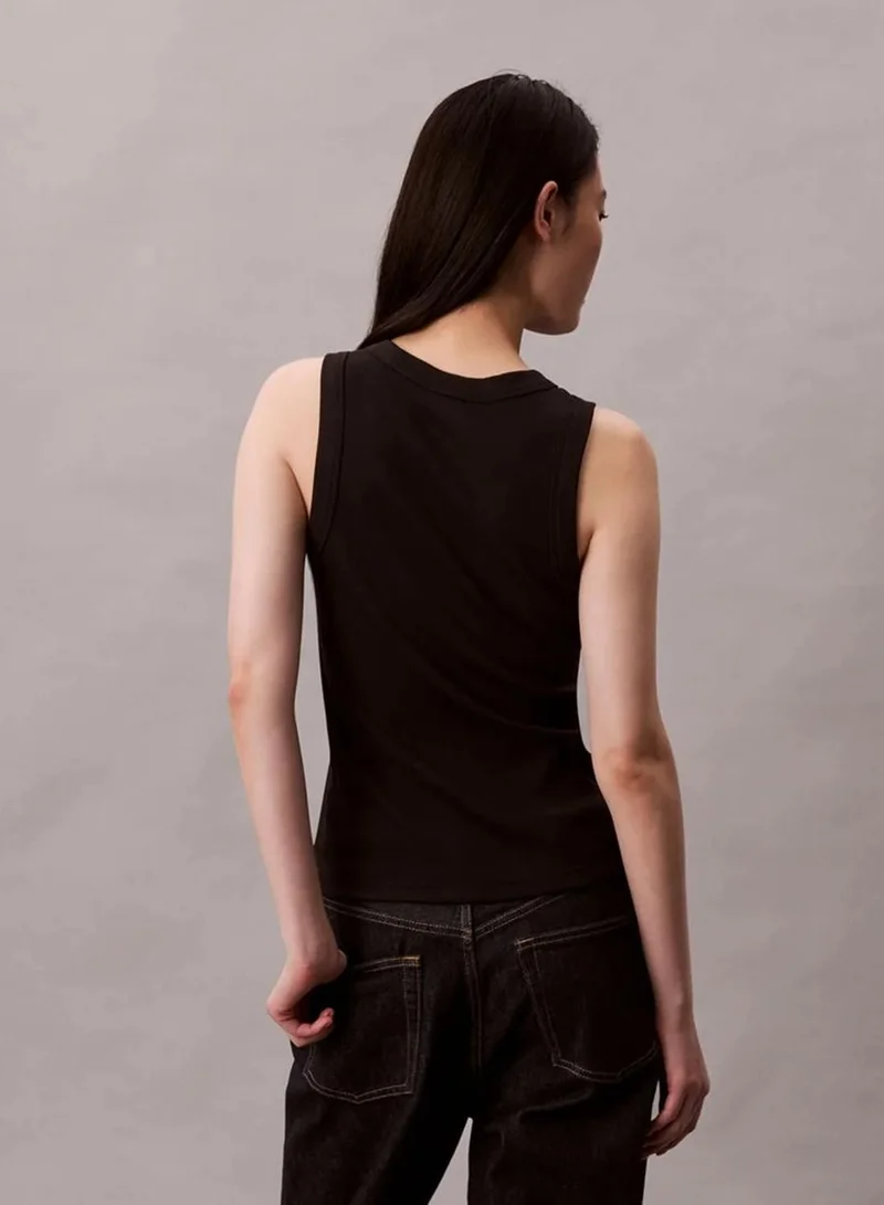 Calvin Klein Black CK Monogram Logo Ribbed Tank Top for Women | Best Price UAE