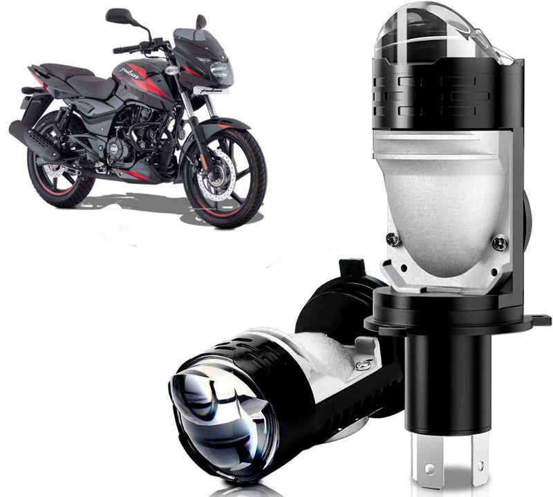 Auto Pearl H4 LED Projector Lens Motorcycle Headlight Bulbs 12V 8000LM Bulb H4 CSP Chip High/Low Beam, 45W-55W Canbus Turbo, 6000K White Light compatible with Pulsar_150 (Pack of 1) - Image 1