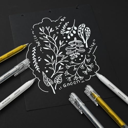 GETHPEN 3 Colors 0.6mm Extra Fine Point Gel Pen Set – White, Gold & Silver Gel Ink Pens for Artists Drawing on Black Paper, Sketching, Bullet Journaling & Holiday Crafts - Image 4