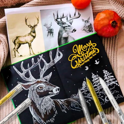 GETHPEN 3 Colors 0.6mm Extra Fine Point Gel Pen Set – White, Gold & Silver Gel Ink Pens for Artists Drawing on Black Paper, Sketching, Bullet Journaling & Holiday Crafts - Image 5